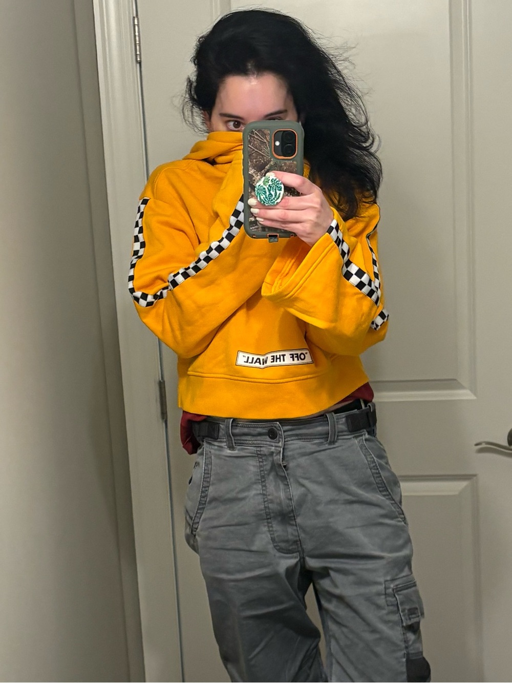 Vans bell sleeved checkerboard down sleeves and on hoodie strings